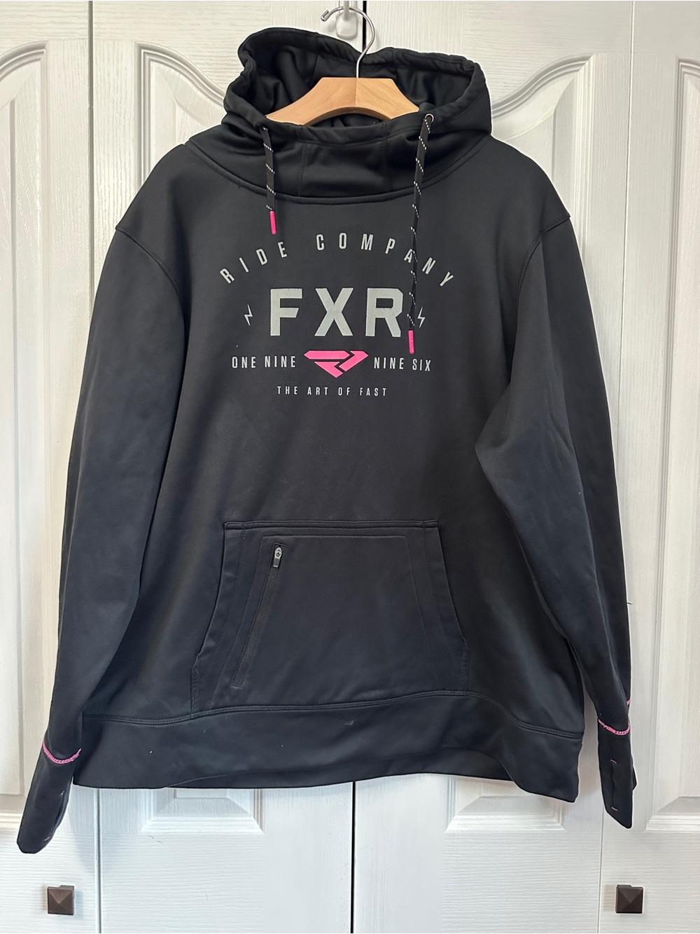 FXR Women's Black Cowl Neck Hoodie with Pink Accents